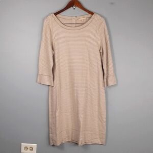 Banana Republic Striped Tan & White Quarter Sleeve Knit Dress